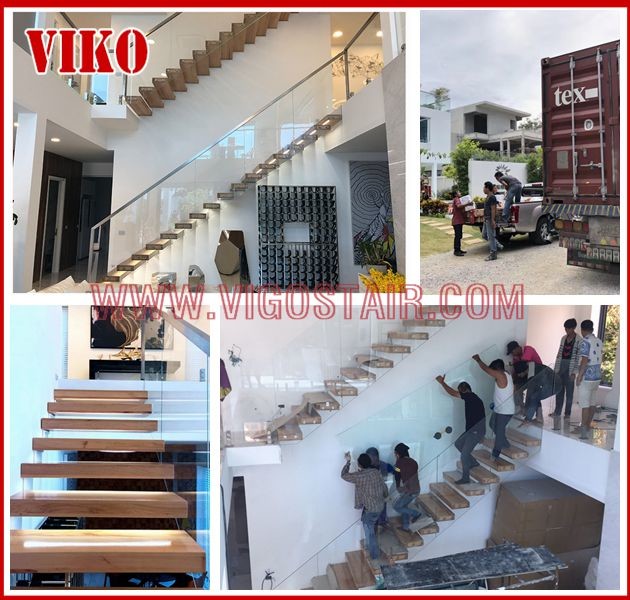 Straight Stringer Staircase VK08S Stainless steel handrail Tempered Glass, 304 Stainless steel glass stainoff,