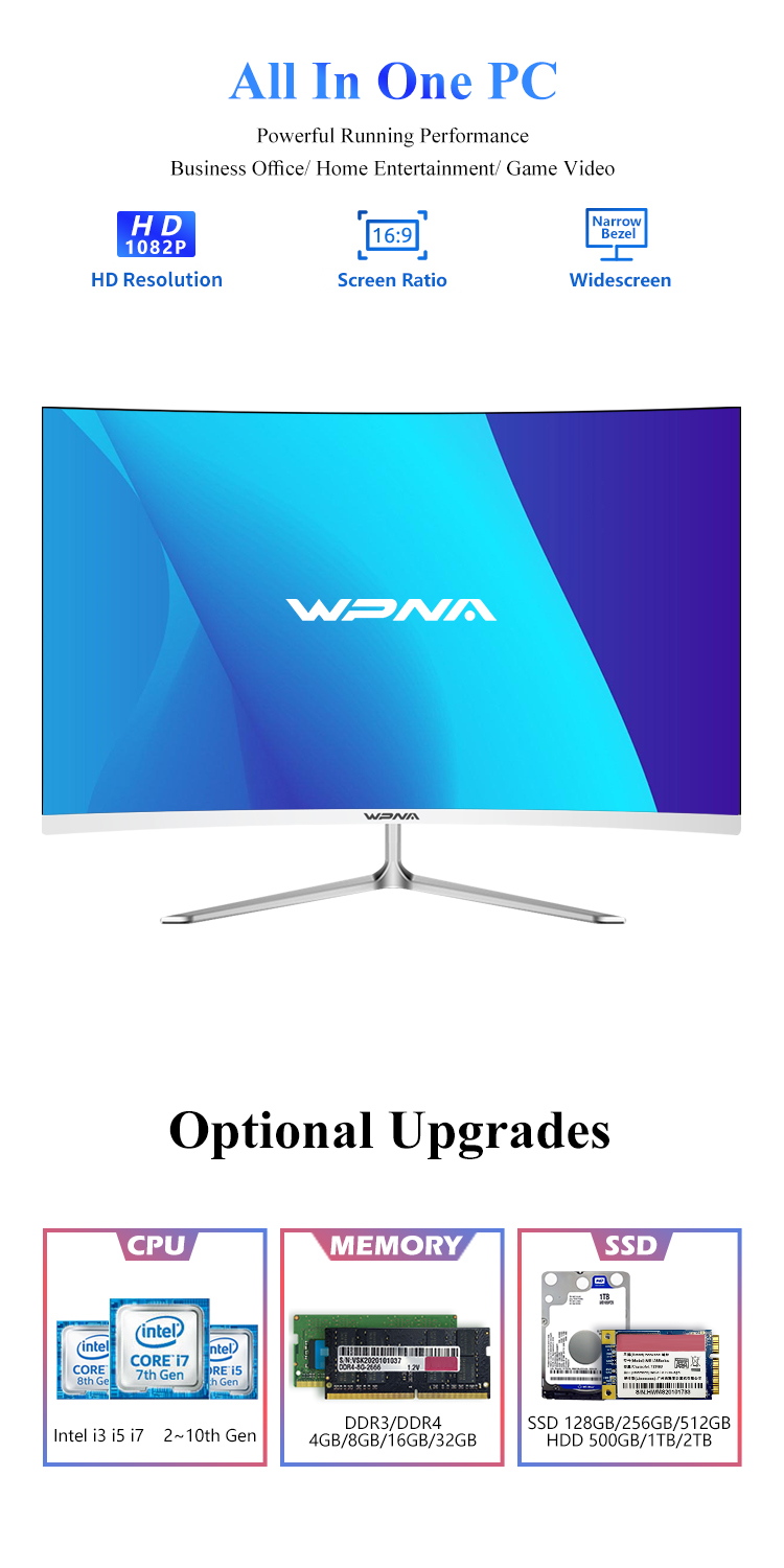 23.8 Inch Dedicated Card Curved Screen Desktop All in One PC Gaming with Intel Core I5