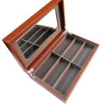 Leather 6 Slot Wooden Lid Spectacles Sunglasses Storage Display Box With Mirror