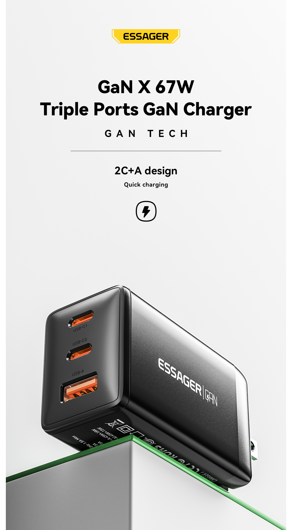 ESSAGER G671A2CU Series USB Fast Charger Type C Quick Charger 67W