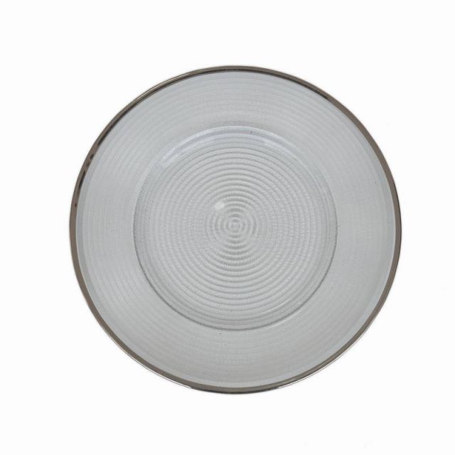 Hot selling High Quality White Embossed Elegant Decoration Glass Charger Plate