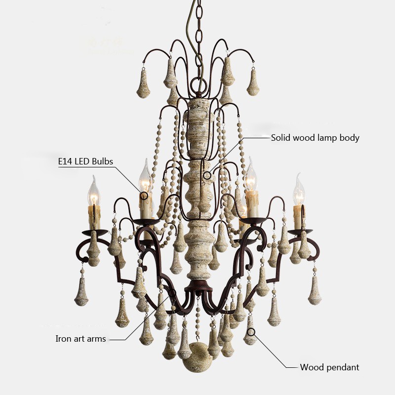 Wood Bead chandelier lighting lustre bois for country farmhouse rustic Chandelier(WH-CI-21)