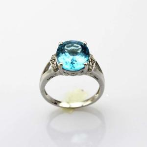 Quality 925 Silver 8mmx10mm Oval Blue Topaz Cubic Zircon Ring(R240) wholesale