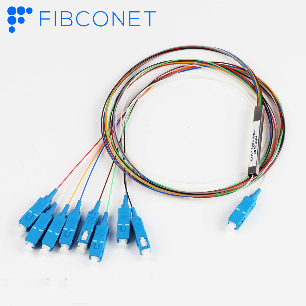 FTTH Optical PLC Splitter 1x8 ABS Box SC APC Steel Tube Connector for Communication