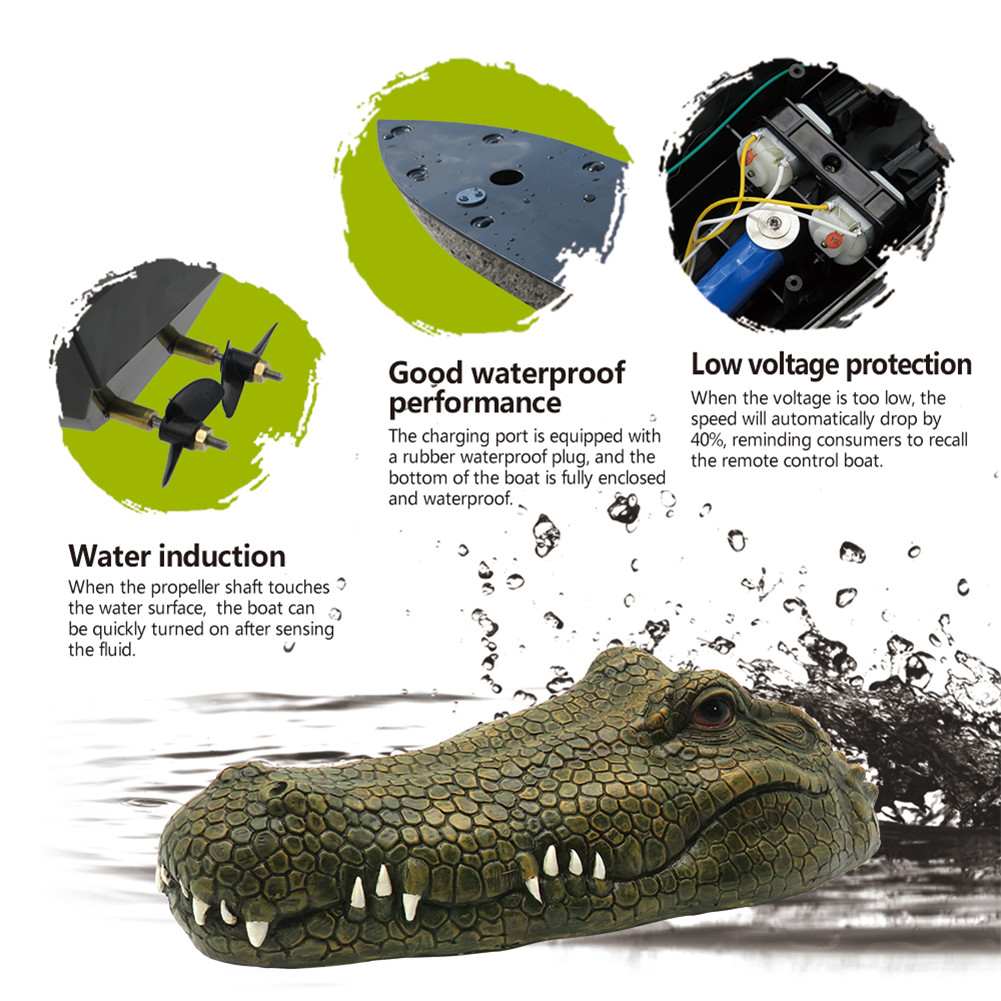2.4ghz Remote Control RC Boat Simulation RC Crocodile Head Army Color
