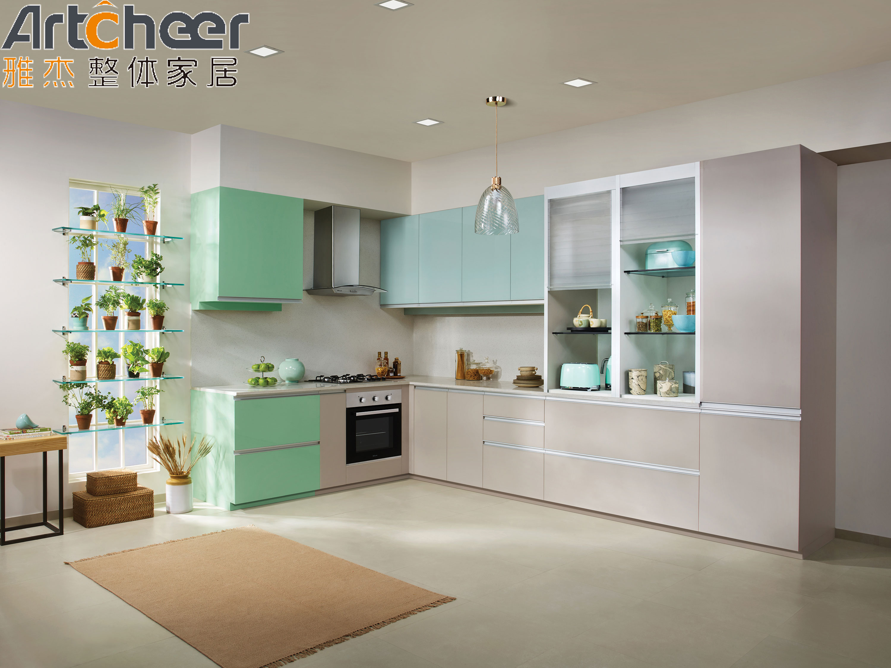 Modular Kitchen Cabinets with Laminated Bullnose Countertop Edging in Australian White