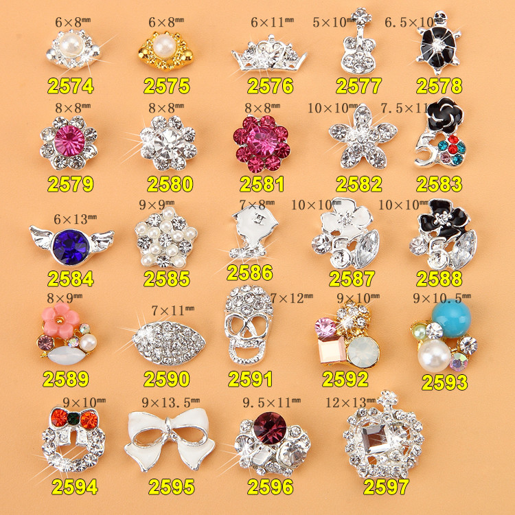 Hot NEW Wholesale Alloy Jewelry 3D Nail Art Jewelry Nail rhinestones Sticker Supplier Number ML2574-2597
