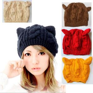 Quality Women's Cat Ear Beanie Knitted Cap Winter Knitted Beanie wholesale