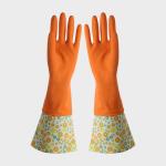 Household Long Sleeve Washing Up Gloves Cotton Flocklined Slip Resistance