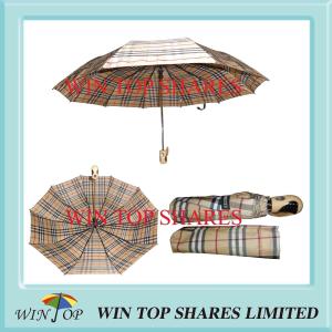 Quality Heavy Duty Classical Check 3 Folds Automatic Umbrella wholesale