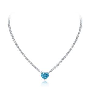 Quality Elegant Heart Shape Aqua Blue 925 Sterling Silver Heart Gemstone Necklace wholesale