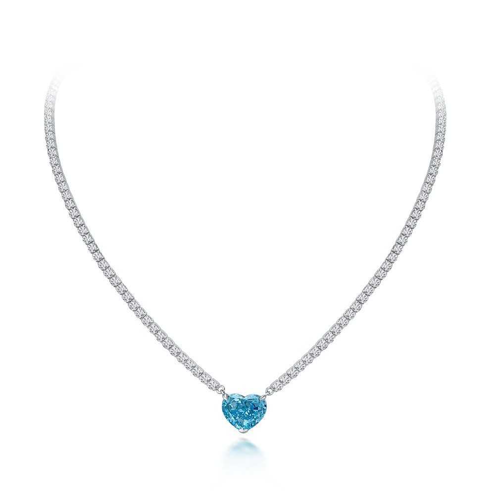 Elegant Heart Shape Aqua Blue 925 Sterling Silver Heart Gemstone Necklace