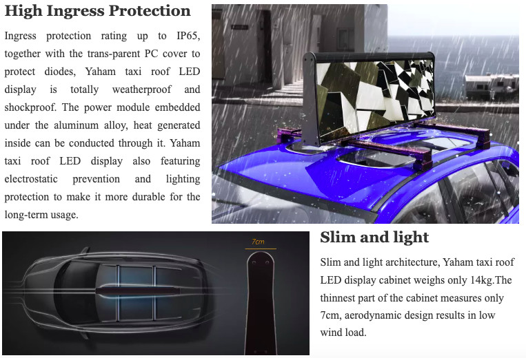 3G 4G Wireless Control P2.5 P3.33 Taxi Led Display Car Top Sign Double Sided
