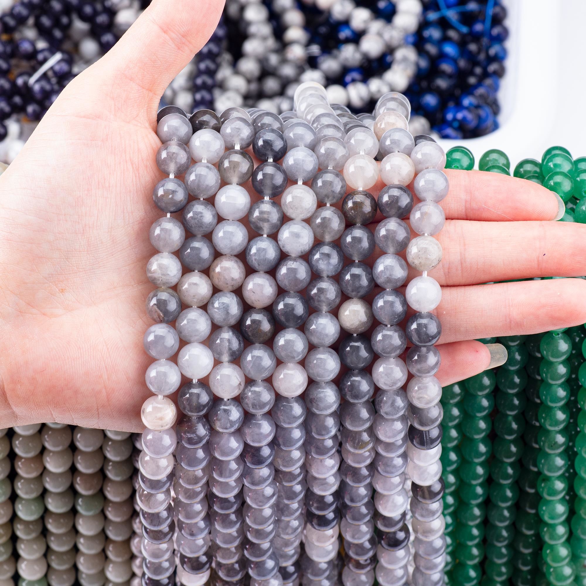 Grey Cloudy Quartz Loose Bead Strands Semi Precious Stone Natural Crystal Gemstone for DIY Jewelry Making