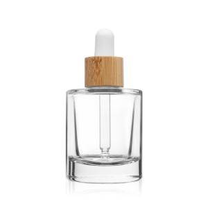 Quality Face Cosmetic Packaging Clear Glass Serum Dropper Bottle With Bamboo Lid wholesale