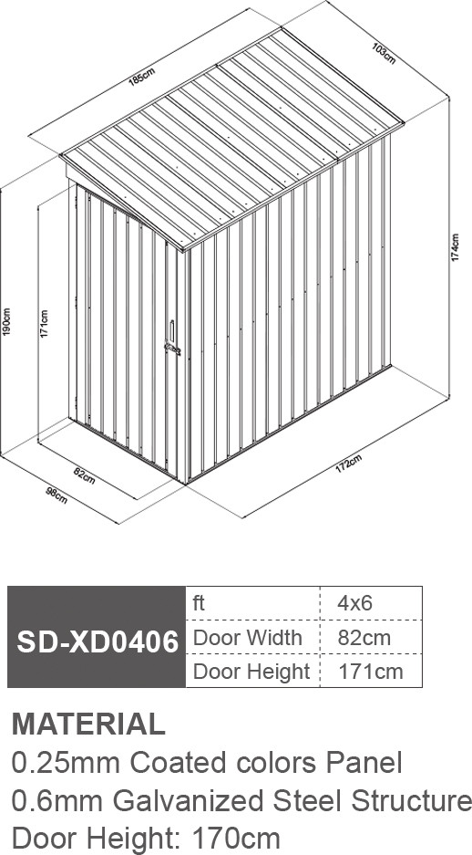 Compact Arrow Galvanized Steel Storage Shed 0.6mm Door Height 170cm