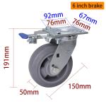 6 Inch Heavy Duty Casters 150 350kg Plate TPE Caster By Rigid Swivel / Brake