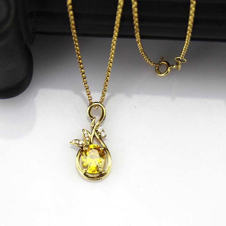 18K Yellow Gold Plated Silver 7mmx9mm Oval Yellow Citrine Cubic Zircon Pendant (PSJ0150)