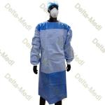 PP SMS Full Reinforced Disposable Surgical Gown With Velcro On Neck Knitted Cuff