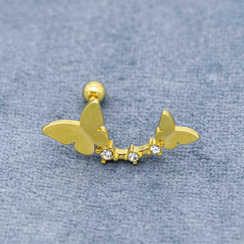 Crystal double gold butterfly earrings studs 316 Stainless steel 8mm
