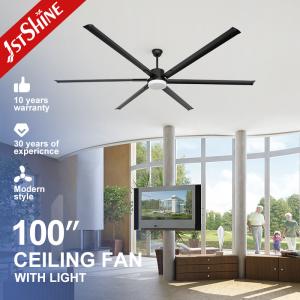 Quality 100 Inch Black Modern Metal Blade Large DC Motor Ceiling Fan With 3 Color LED Light wholesale