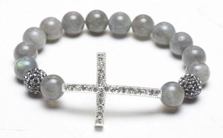 Cross Bracelet, Crystal Pave Argil Beads, Labradorite Rounds