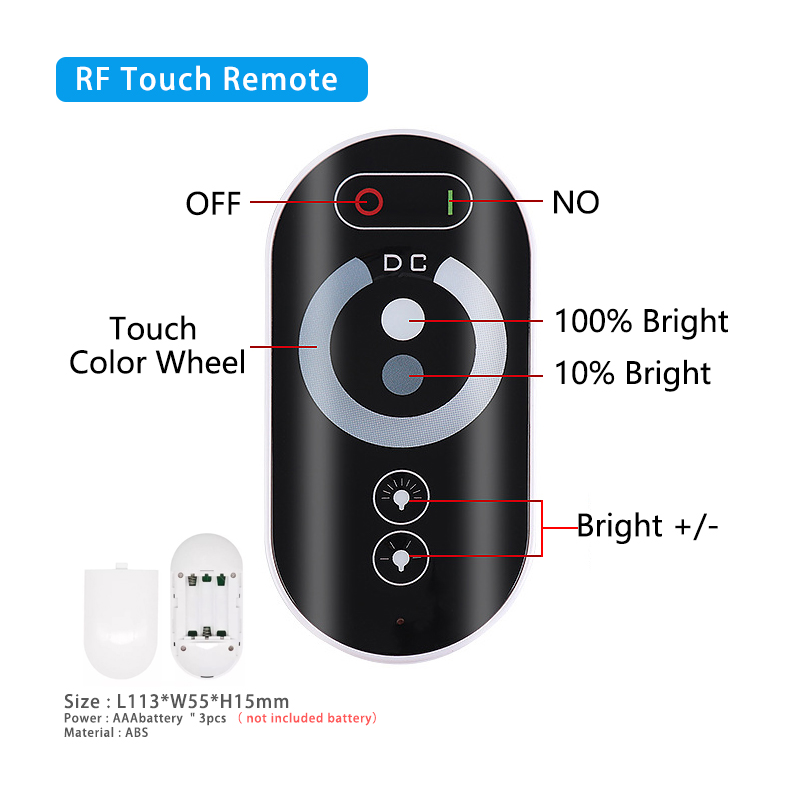 RF Wireless LED Controller Dimmer DC12V Touch Remote For 3528 Single Color LED Strip