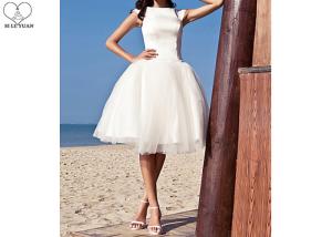 Quality Off White Short Fitted Wedding Dress Sleeveless Top Satin Tulle Hems Back Zipper wholesale