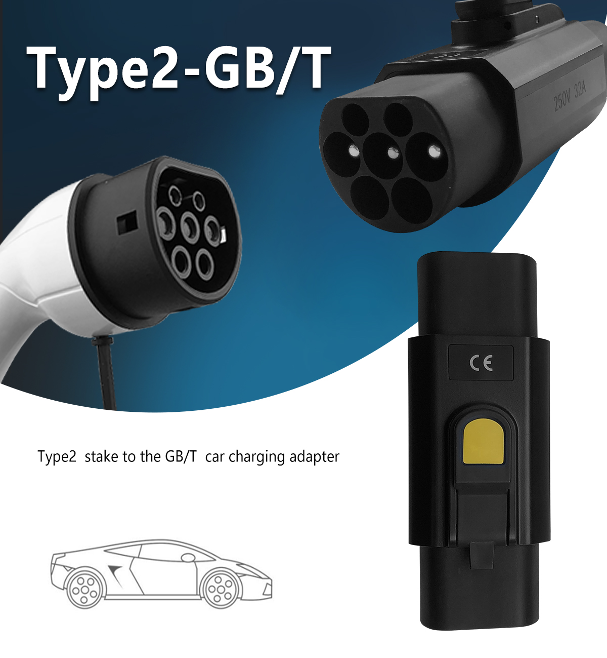 GBT Car Charger Plug Type2 Adapter 7Kw Single Phase with Lock and Power Off Button Upgrade Your Electric Car Charging
