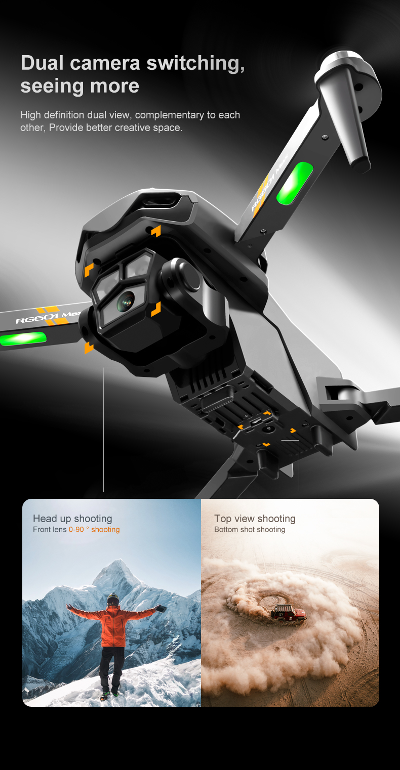 Rg601 Drone with Wifi Fpv 4k 1080p Dual Cameras 360 Laser Obstacle Avoidance and Brushless Motor Control Type Remote Control