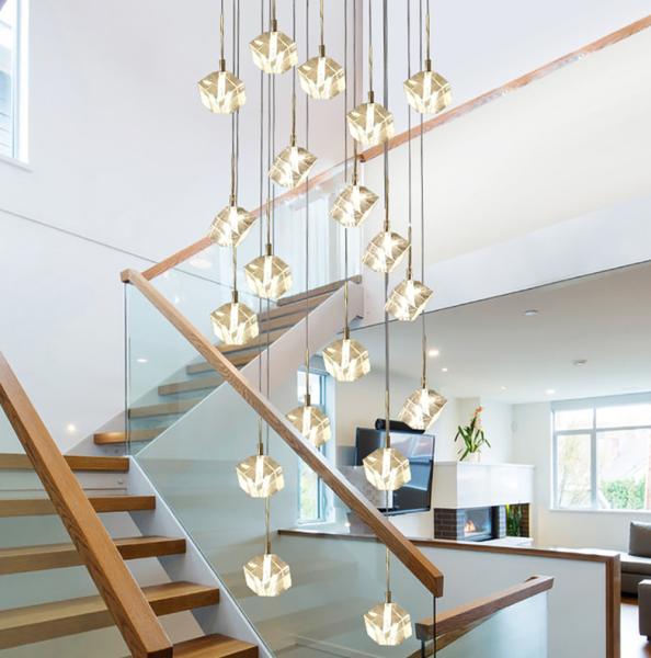 LED square pendant lights hotel villa large spiral staircase chrome Diamond