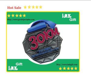 Quality 30KM trailwalk sport medal badges , sport pin in size 75mm with blue sublimation lanyard wholesale