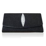 Unisex Authentic Stingray Skin Male Long Trifold Wallet Genuine Leather Women