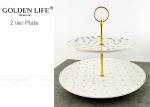 Modern Pattern Ceramic Fruit Plates Cake Banquet Pastry Tray Gold Color Metal