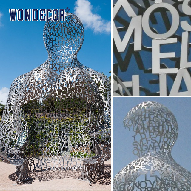 Outdoor large hollow metal art sitting person stainless steel sculpture
