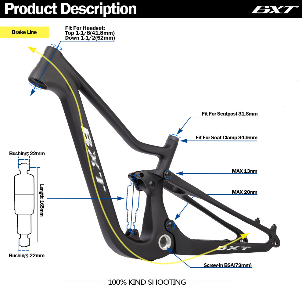 XC Carbon Full Suspension Frame 24 Kids Bicycle Enduro Mtb Frame
