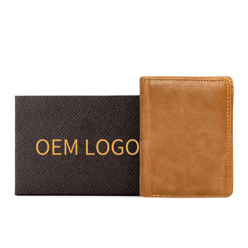 Open Closure Fashion Style Bifold Slim Genuine Leather Mens Wallet with RFID Blocking