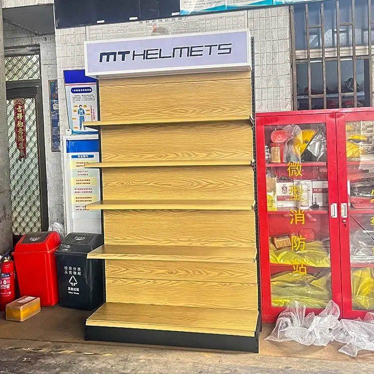Metal Wood Grain Shelves Heavy Duty 1-7 Layers For Retail Store