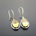 925 Sterling Silver Oval Blue Topaz Cubic Zircon Dangle Earrings (PSJ04195)
