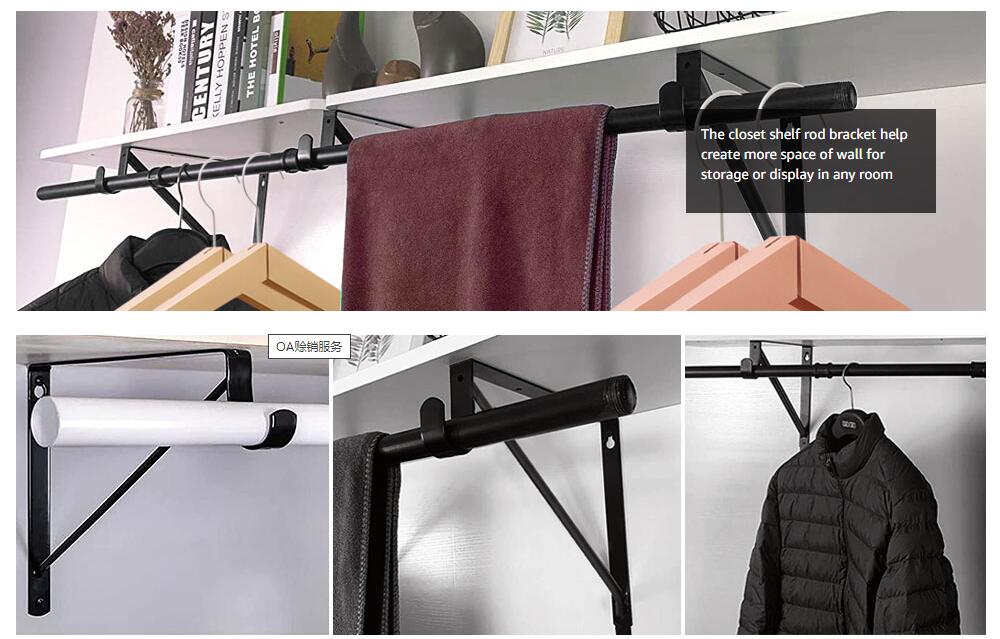 Black Heavy Duty Closet Rod Shelf Brackets Clothes Hanger Pole Support Bracket Offered