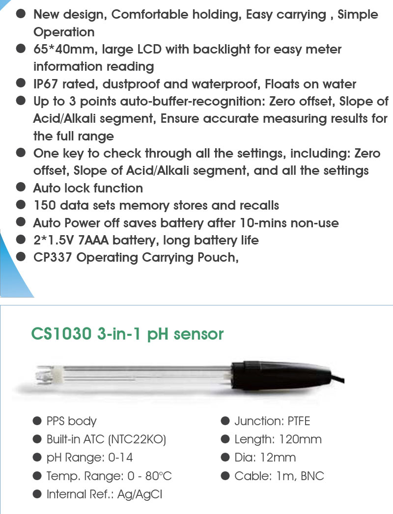 65*40mm Multi-line LCD Backlight Display Handheld Oxidation Reduction Potentiometer IP67