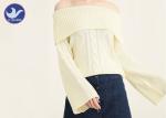 Off Shoulder Big Sleeve Cuff Womens Knit Pullover Sweater / Ladies Cable Knit