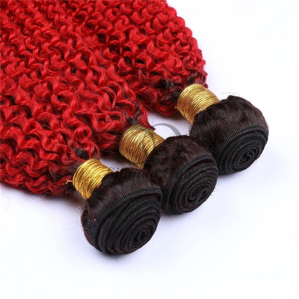 #T1B/Red Kinky Curly Remy Human Hair Bundles Sew In Weave Bundles Brazilian Bundle Deals