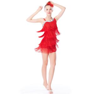 Quality Women Leotard Latin Dance Costumes Diagonal - Neck Royal Blue Tassel Sequins wholesale