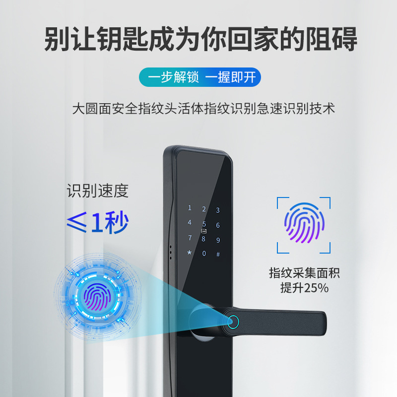 Black Biometric Door Handle Lock , Digital Keyless Door Lock Fingerprint
