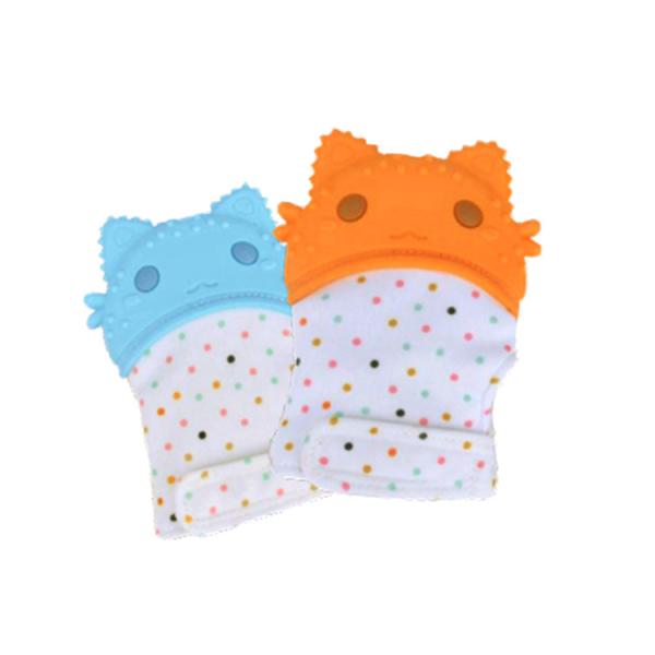 Cute Cat Shape Food-Grade Silicone Baby Teether Teething Mittens Glove Mitt For