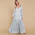 Slim Fitting Women Dress Floral Print Loose Mature Women Casual Maxi Dress