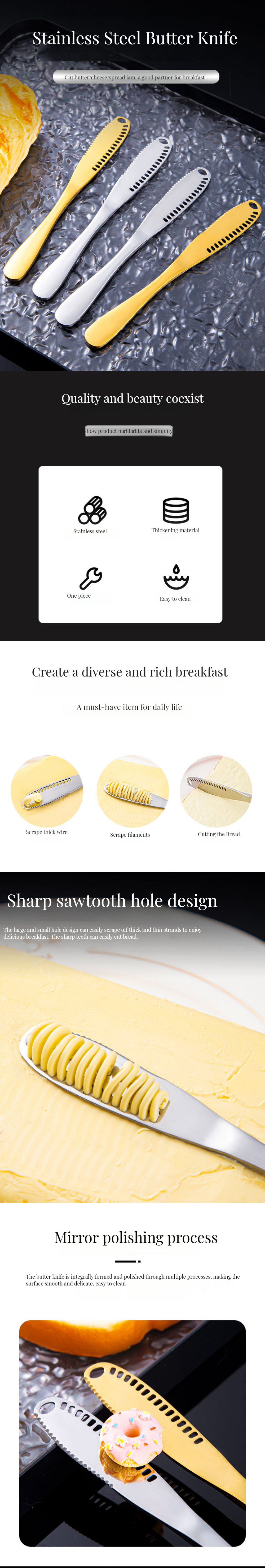 Silver Top Sale Stainless Steel Butter Knife Titanium Plated Long Handle Jam Butter Spatula Western Tableware Cream Decorating Knife