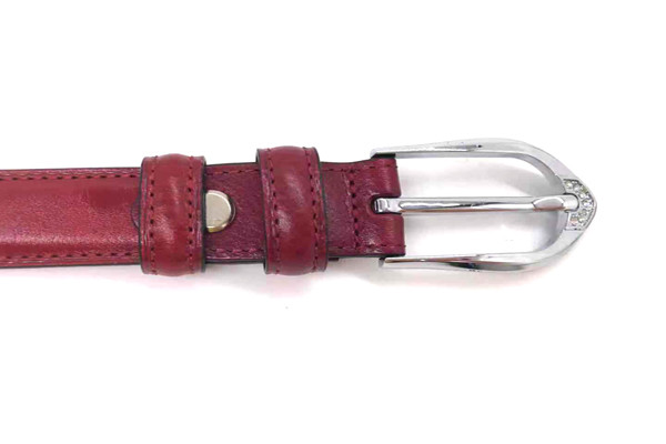 Black / Red Color Womens Genuine Leather Belt With Rhinestone Buckle