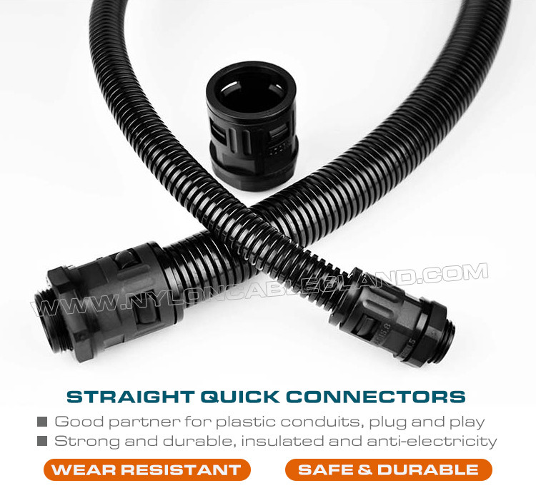 IP68 Plastic Corrugated Pipe Connector, Nylon Flexible Tube Fitting with PG7~PG48 Thread for Flexible Hose AD10~AD54.5